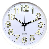 Фосфорний настінний годинник, безшумний, (30 см), світиться в темряві, Ph-02-W, білий