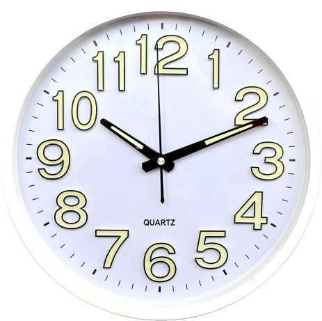 Фосфорные бесшумные настенные часы (30 см) Светящиеся Ph-02-W белые