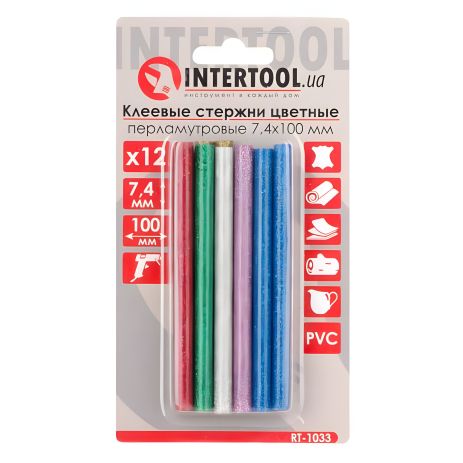 Комплект цветных перламутровых клеевых стержней, 7,4×100 мм, 12 шт. INTERTOOL RT-1033