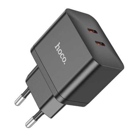 Мережевий зарядний пристрій Hoco N29, 2 Type-C, PD 35W, чорний Мережевий зарядний пристрій Hoco N29, 2 Type-C, PD 35W, чорний