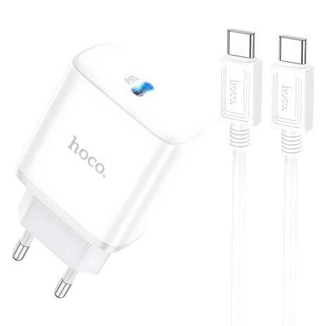 Мережевий зарядний пристрій Hoco C104A Stage, один порт, PD20W, кабель Type-C to Type-C, Білий