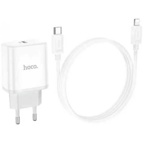 Сетевое Зарядное Устройство Hoco C104A Stage single port PD20W Type-C to Lightning Белый