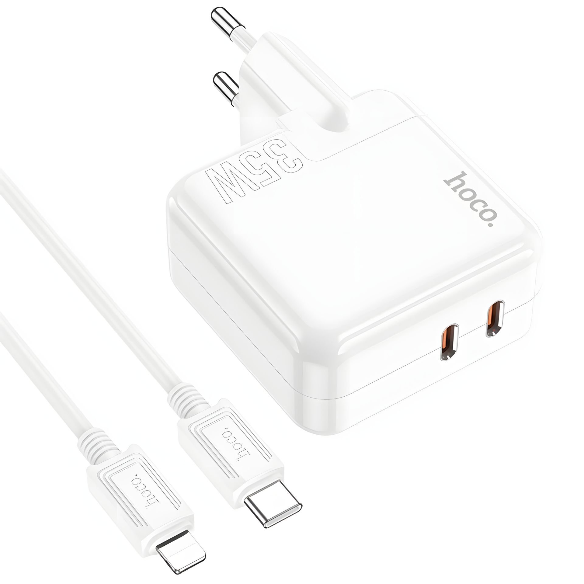 Мережевий зарядний пристрій Hoco C110A Lucky, PD, QC, 35W, білий, кабель Type-C to Lightning Мережевий зарядний пристрій Hoco C110A Lucky, PD, QC, 35W, білий, кабель Type-C to Lightning