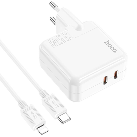 Мережний зарядний пристрій Hoco C110A Lucky PD/QC 35W Type-C to Lightning Білий