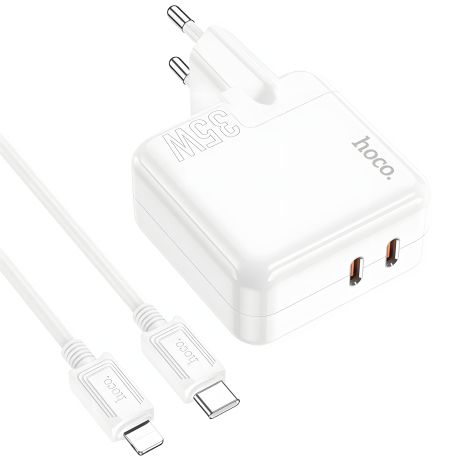 Универсальное зарядное устройство Hoco C110A Lucky PD/QC 35W Type-C to Lightning в белом цвете Универсальное зарядное устройство Hoco C110A Lucky PD/QC 35W Type-C to Lightning в белом цвете