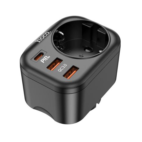 Мережевий зарядний пристрій перехідник Hoco NS3, USB, 2 Type-C, QC, PD, 1 розетка, чорний Мережевий зарядний пристрій перехідник Hoco NS3, USB, 2 Type-C, QC, PD, 1 розетка, чорний