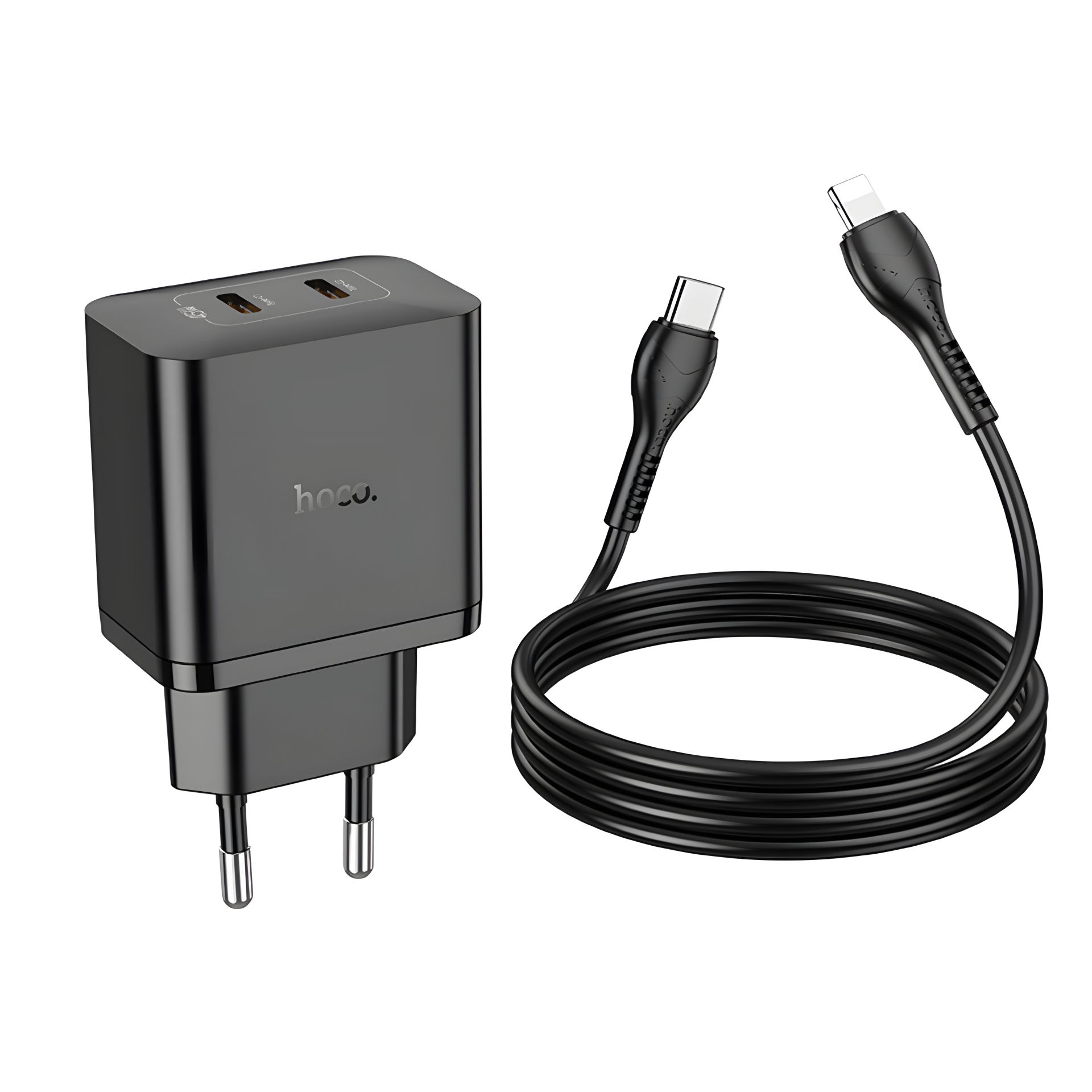 Устройство зарядное Hoco N35 2 Type-C PD 45W черное + кабель Type-C to Lightning Устройство зарядное Hoco N35 2 Type-C PD 45W черное + кабель Type-C to Lightning