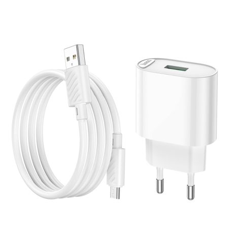 Мережевий зарядний пристрій Hoco C109A, USB, QC 18W, білий, кабель USB to MicroUSB Мережевий зарядний пристрій Hoco C109A, USB, QC 18W, білий, кабель USB to MicroUSB