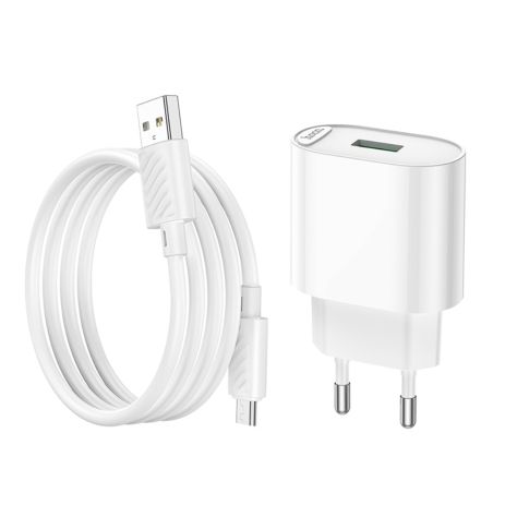 Мережевий зарядний пристрій Hoco C109A, USB, QC 18W, білий, кабель USB to MicroUSB Мережевий зарядний пристрій Hoco C109A, USB, QC 18W, білий, кабель USB to MicroUSB