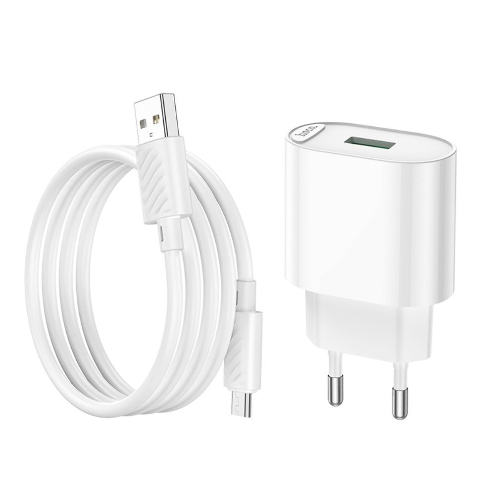 Мережевий зарядний пристрій Hoco C109A, USB, QC 18W, білий, кабель USB to MicroUSB Мережевий зарядний пристрій Hoco C109A, USB, QC 18W, білий, кабель USB to MicroUSB