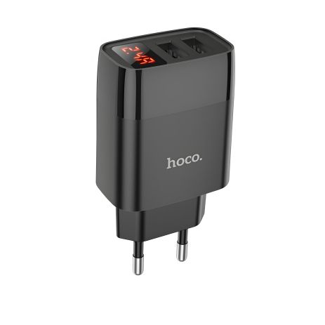 Зарядное устройство с дисплеем Hoco C86A, 2 USB, черное
