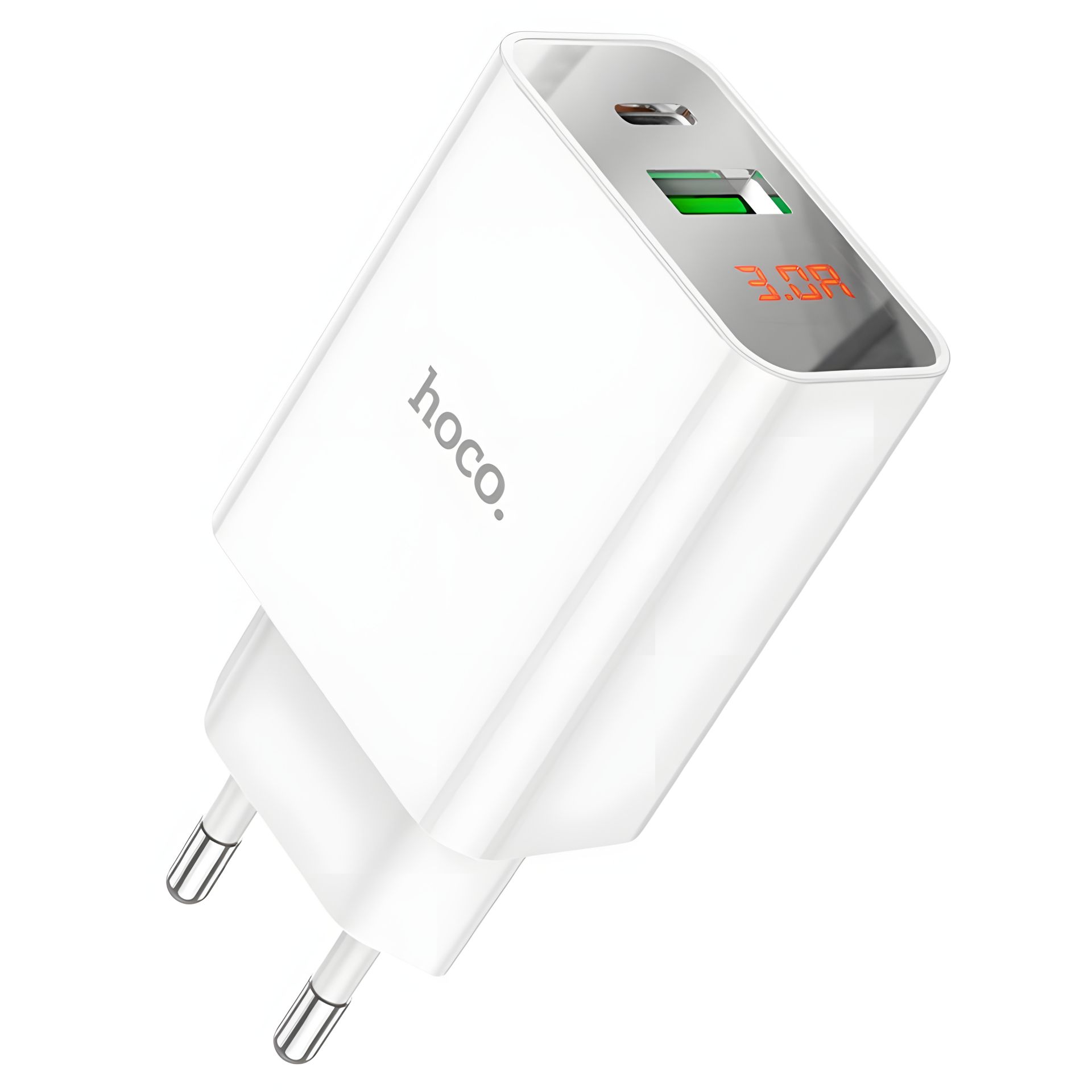 Мережевий зарядний пристрій Hoco C100A, USB, Type-C, QC, PD, з дисплеєм, білий Мережевий зарядний пристрій Hoco C100A, USB, Type-C, QC, PD, з дисплеєм, білий