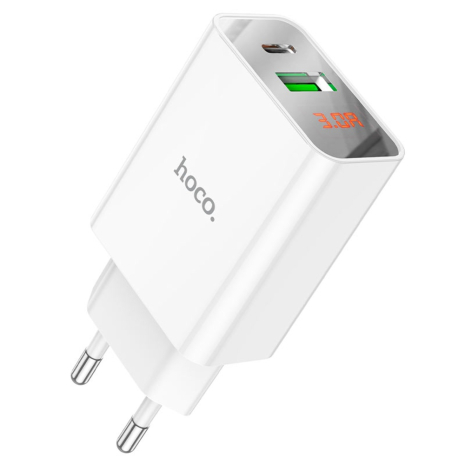 Зарядний пристрій Hoco C100A USB/ Type-C QC PD з дисплеєм білий