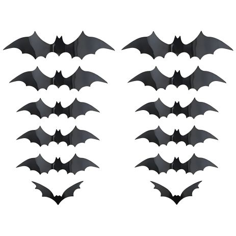 3D Прикраса у вигляді кажанів на Halloween, Pvc на стіну (Комплект 12шт) Чорні