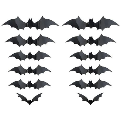 Украшение Halloween Bats 3D Pvc on The Wall Stickers Scary Props (Комплект 12шт) Black