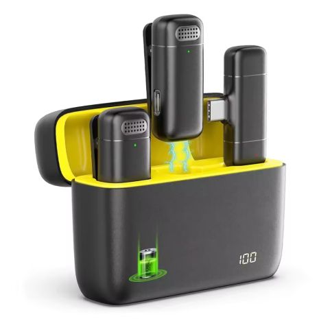 Мікрофон бездротовий (Комплект 2шт) K60, Type-C Wireless Lavalier із зарядним кейсом, Portable Audio Recording for iPhone, Android, Notebook, Live Gaming, Black-Yellow Мікрофон бездротовий (Комплект 2шт) K60, Type-C Wireless Lavalier із зарядним кейсом, Portable Audio Recording for iPhone, Android, Notebook, Live Gaming, Black-Yellow