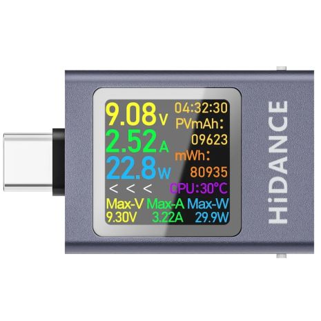 Тестер Hidance, 13 in 1, Type-C, Digital Display, DC50V, 12A, 600W, grey