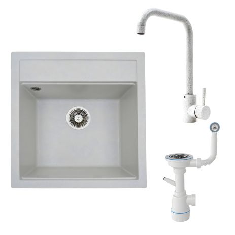 Комплект «Белая мойка FIESTA с сифоном и смесителем в точку» Комплект «Белая мойка FIESTA с сифоном и смесителем в точку»