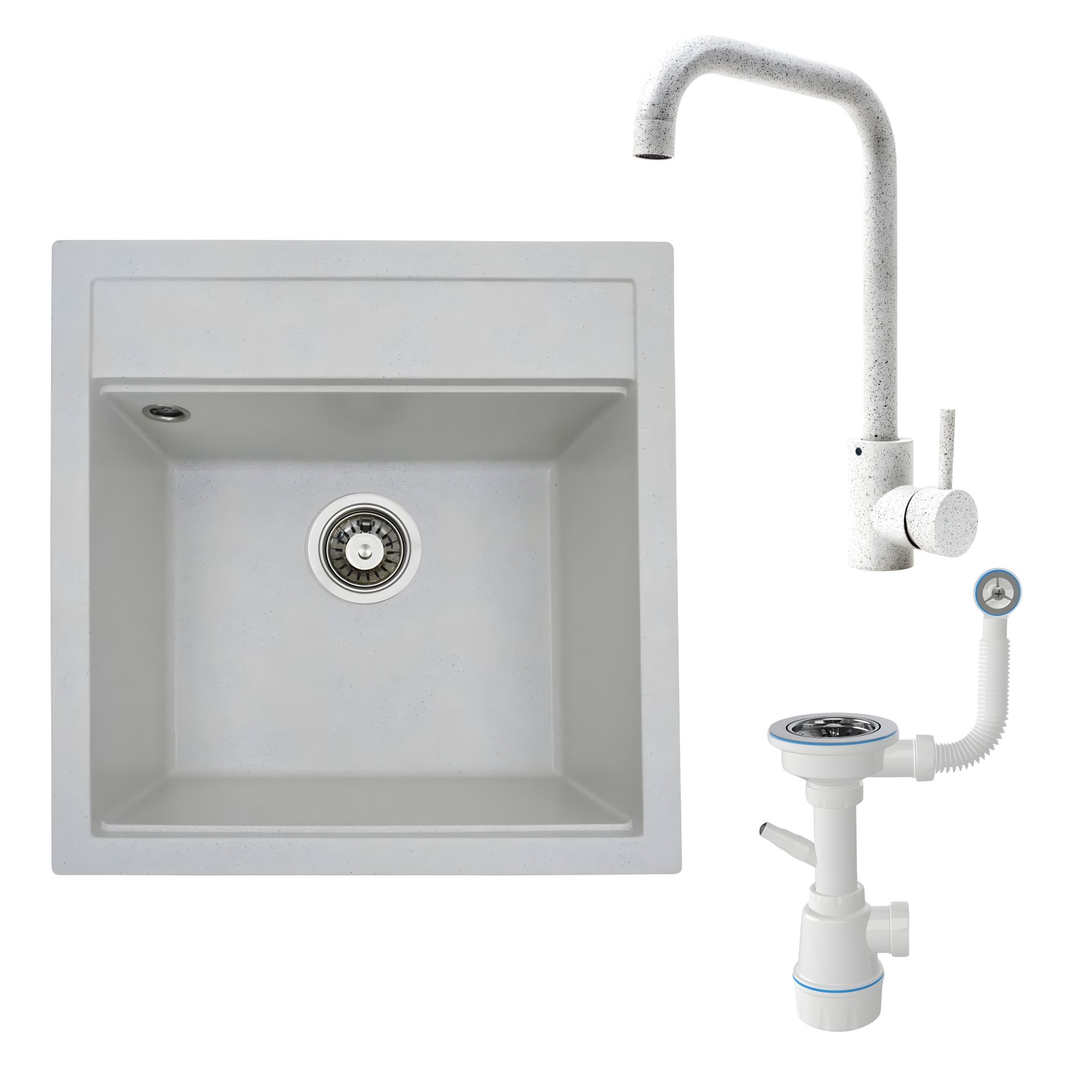 Комплект «Мийка FIESTA (біла в крапку) + сифон + змішувач (білий в крапку)» - CleanSet Fiesta Комплект «Мийка FIESTA (біла в крапку) + сифон + змішувач (білий в крапку)» - CleanSet Fiesta