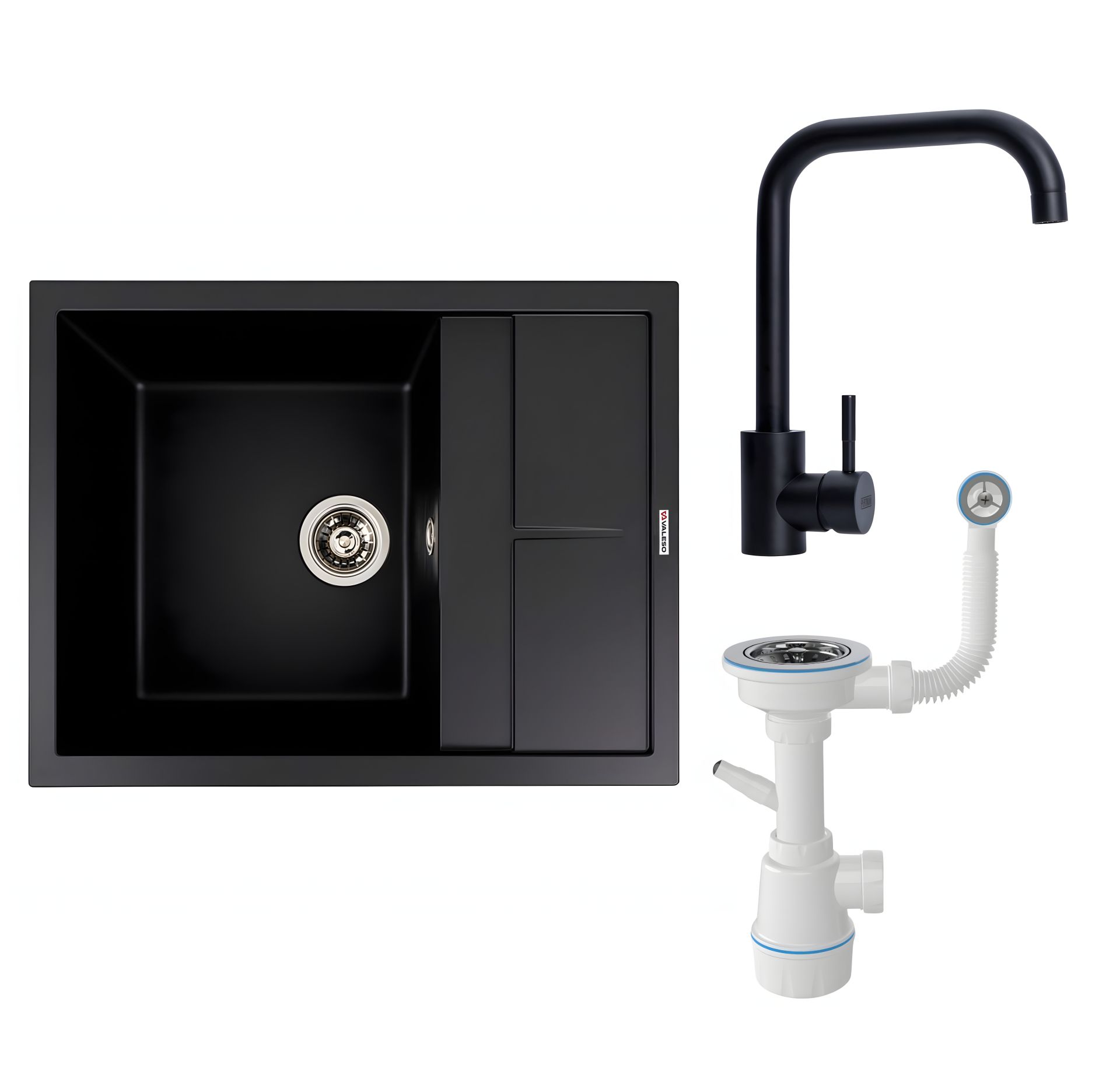 Комплект: Чорна мийка 6550 LOTOS + Змішувач BG77 чорний + Сифон 1041 Комплект: Чорна мийка 6550 LOTOS + Змішувач BG77 чорний + Сифон 1041