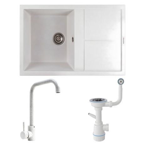 Комплект: Мийка біла SELENA 7950 в крапку + Змішувач білий в крапку NS02A + Сифон 1041