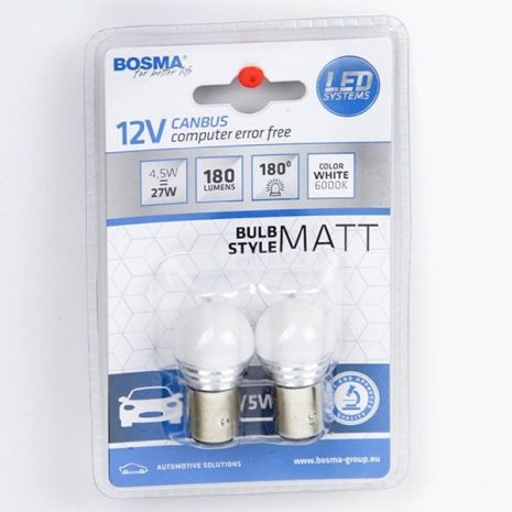Автолампа BAY15D LED 12V 9XSMD 2835 LED WHITE MAT (2 шт), BOSMA (5066) Автолампа BAY15D LED 12V 9XSMD 2835 LED WHITE MAT (2 шт), BOSMA (5066)