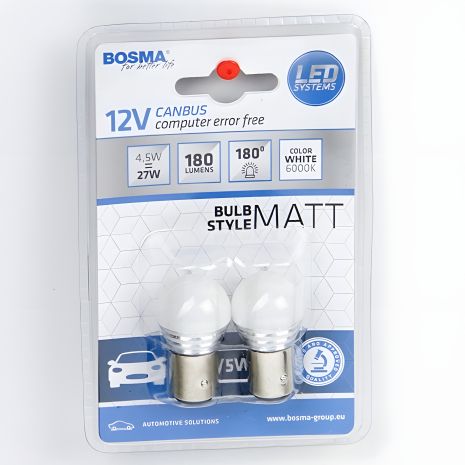 Автолампа BAY15D LED 12V 9XSMD 2835 LED WHITE MAT (2 шт.), BOSMA (5066)