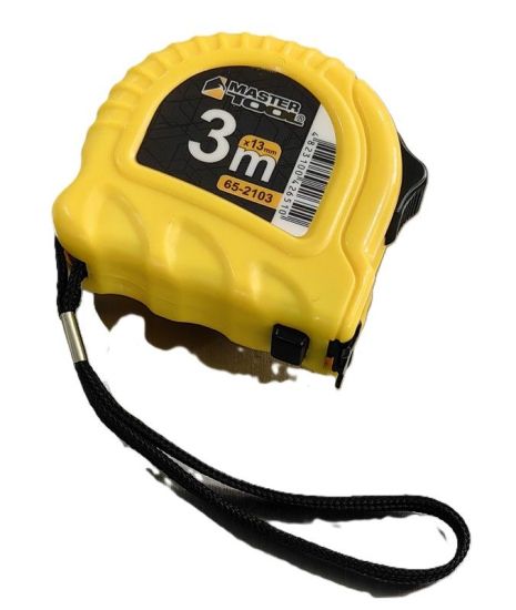 Рулетка 3 м х 13 мм фіксатор полотна кнопка STOP протиковзкий гачок MASTERTOOL 65-2103 Рулетка 3 м х 13 мм фіксатор полотна кнопка STOP протиковзкий гачок MASTERTOOL 65-2103