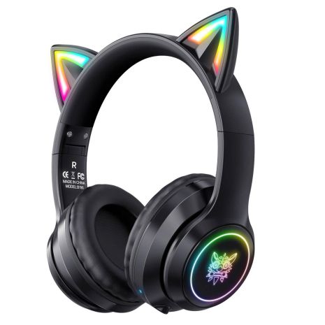 Накладні навушники ONIKUMA Bluetooth Gaming CAT with LED B90, 800mAh, BT5.0, AUX, 800mAh, 15h, black Накладні навушники ONIKUMA Bluetooth Gaming CAT with LED B90, 800mAh, BT5.0, AUX, 800mAh, 15h, black
