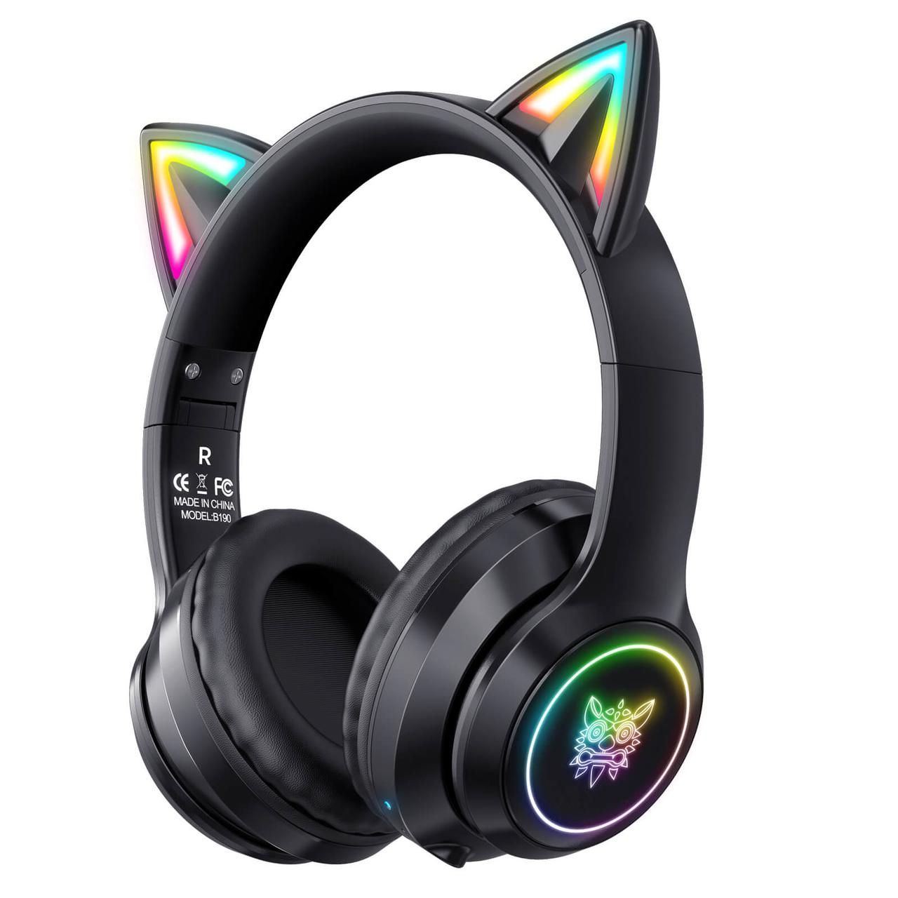 Накладні навушники ONIKUMA Bluetooth Gaming CAT with LED B90, 800mAh, BT5.0, AUX, 800mAh, 15h, black Накладні навушники ONIKUMA Bluetooth Gaming CAT with LED B90, 800mAh, BT5.0, AUX, 800mAh, 15h, black