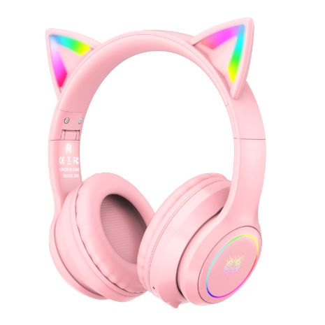 Накладні навушники ONIKUMA Bluetooth Gaming CAT with LED B90, 800mAh, BT5.0, AUX, 800mAh, 15h, pink Накладні навушники ONIKUMA Bluetooth Gaming CAT with LED B90, 800mAh, BT5.0, AUX, 800mAh, 15h, pink