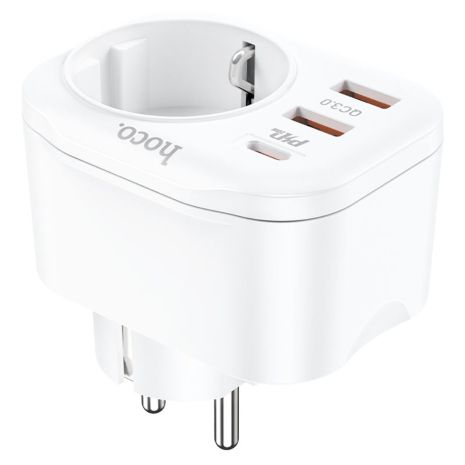 Мережевий зарядний пристрій перехідник Hoco NS3, USB, 2 Type-C, QC, PD, 20W, 1 розетка, 4000W, білий Мережевий зарядний пристрій перехідник Hoco NS3, USB, 2 Type-C, QC, PD, 20W, 1 розетка, 4000W, білий