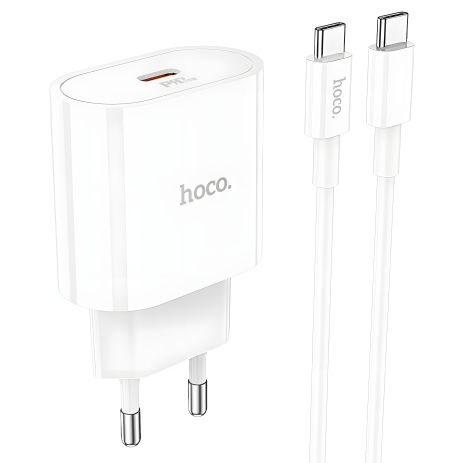 Hoco C94A мережевий зарядний пристрій, Type-C, PD, 20W, білий, кабель Type-C to Type-C