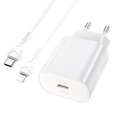 Сетевое зарядное устройство Hoco N22 Type-C PD белое + кабель Type-C to Lightning Сетевое зарядное устройство Hoco N22 Type-C PD белое + кабель Type-C to Lightning