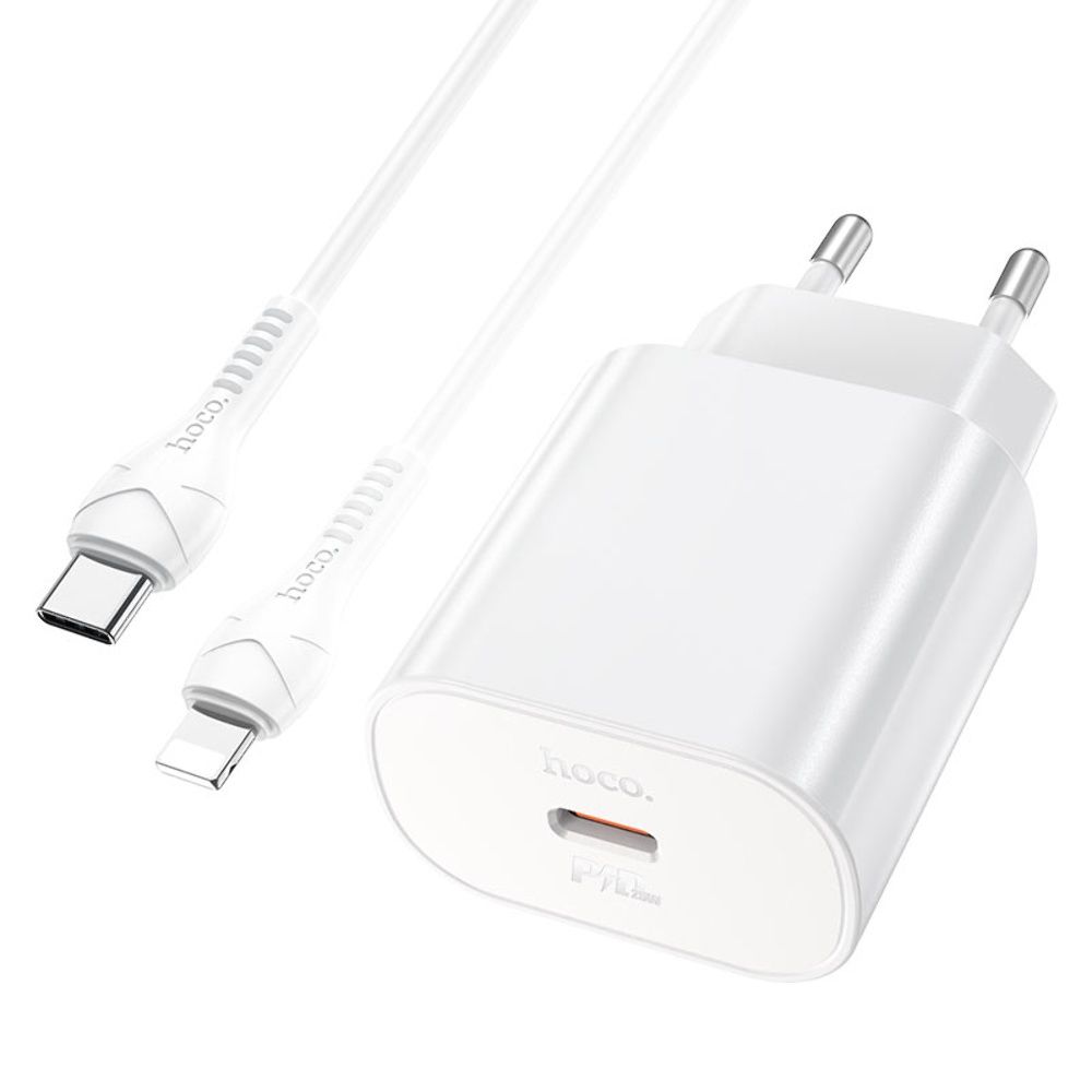 Мережевий зарядний пристрій Hoco N22, Type-C, PD, 25W, білий, кабель Type-C to Lightning Мережевий зарядний пристрій Hoco N22, Type-C, PD, 25W, білий, кабель Type-C to Lightning
