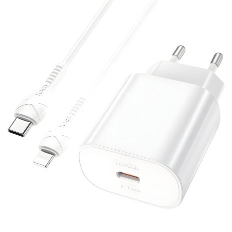 Зарядное устройство Hoco N22 с выходом Type-C PD белое + кабель Type-C to Lightning