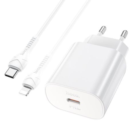 Мережевий зарядний пристрій Hoco N22, Type-C, PD, 25W, білий, кабель Type-C to Lightning Мережевий зарядний пристрій Hoco N22, Type-C, PD, 25W, білий, кабель Type-C to Lightning