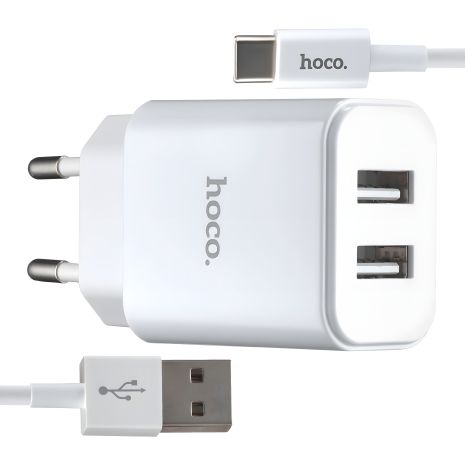 Зарядка Hoco C62A Victoria Type-C 2USB 2.1A White
