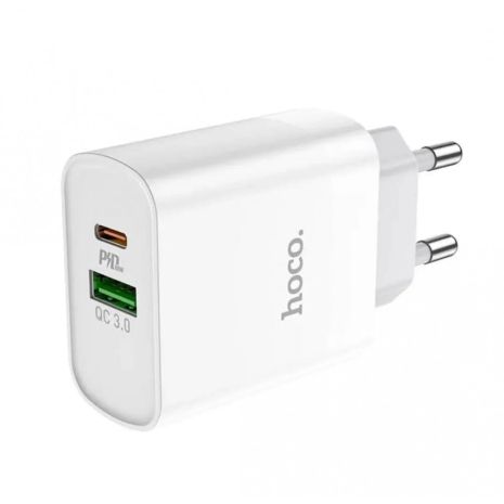 Сетевое зарядное устройство Hoco C80A USB/ Type-C QC PD белое Сетевое зарядное устройство Hoco C80A USB/ Type-C QC PD белое