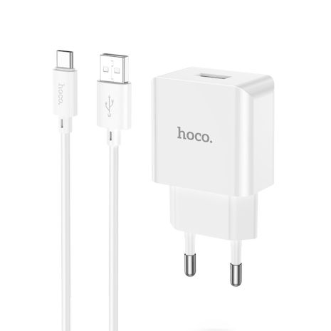 Мережевий зарядний пристрій Hoco C106A, USB, білий, кабель USB to Type-C Мережевий зарядний пристрій Hoco C106A, USB, білий, кабель USB to Type-C