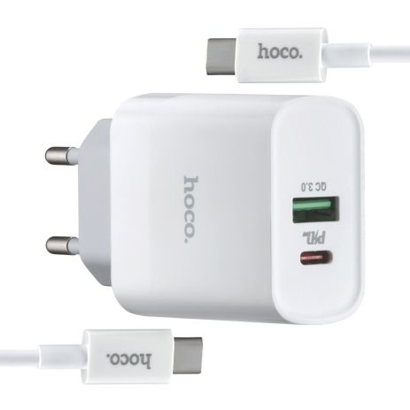 Зарядное устройство Hoco C80A PD 20W + QC3.0 Type-C to Type-C White Зарядное устройство Hoco C80A PD 20W + QC3.0 Type-C to Type-C White