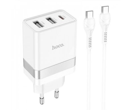 Мережевий зарядний пристрій Hoco N21 Pro, 2 USB, Type-C, PD, 30W, білий, кабель Type-C to Type-C Мережевий зарядний пристрій Hoco N21 Pro, 2 USB, Type-C, PD, 30W, білий, кабель Type-C to Type-C