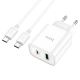 Мережевий зарядний пристрій Hoco C80A Plus, USB, Type-C, QC, PD, 20W, білий з кабелем Type-C to Type-C Мережевий зарядний пристрій Hoco C80A Plus, USB, Type-C, QC, PD, 20W, білий з кабелем Type-C to Type-C