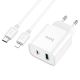 Мережевий зарядний пристрій Hoco C80A Plus, USB, Type-C, QC, PD, 20W, білий, кабель Type-C to Lightning Мережевий зарядний пристрій Hoco C80A Plus, USB, Type-C, QC, PD, 20W, білий, кабель Type-C to Lightning