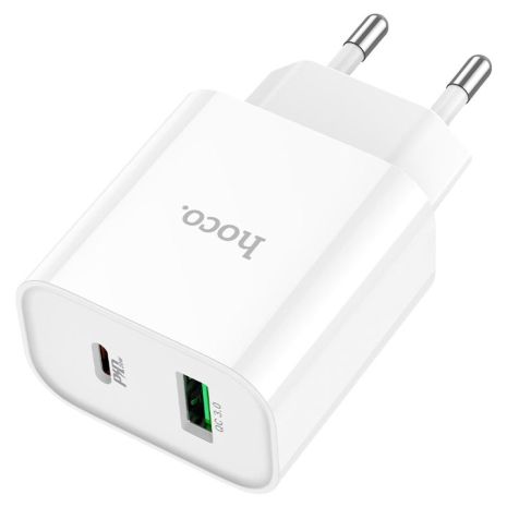 Мережевий зарядний пристрій Hoco C80A Plus, USB, Type-C, QC, PD, 20W, білий Мережевий зарядний пристрій Hoco C80A Plus, USB, Type-C, QC, PD, 20W, білий
