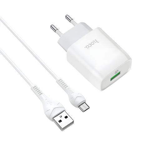Зарядка для мережі Hoco C72Q Glorious, QC3.0, MicroUSB кабель, Білий