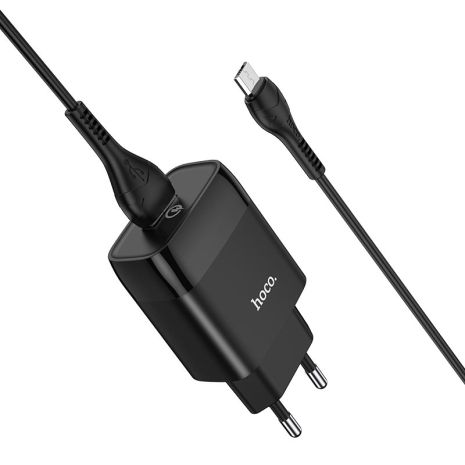 Мережевий зарядний пристрій Hoco C72Q Glorious, QC3.0, кабель MicroUSB, Black