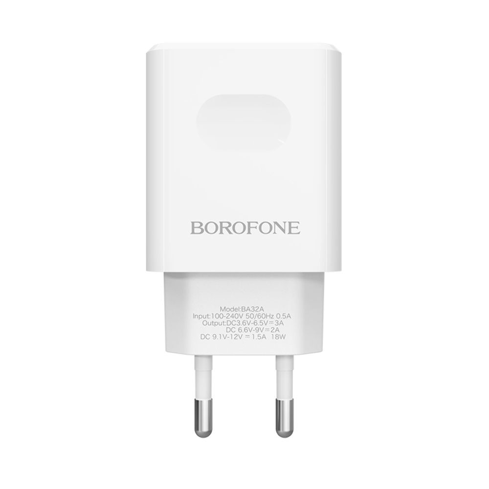 Мережевий зарядний пристрій Borofone BA32A, 1USB, 3A, QC, білий, кабель USB to Type-C Мережевий зарядний пристрій Borofone BA32A, 1USB, 3A, QC, білий, кабель USB to Type-C