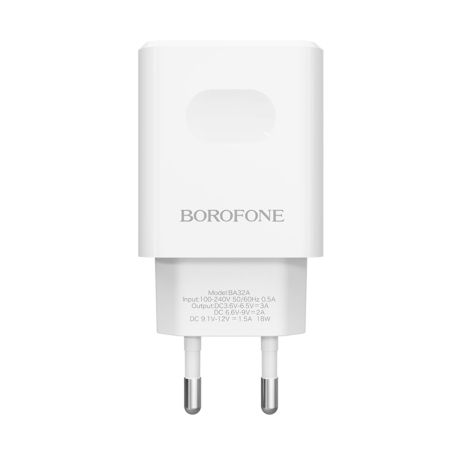 Сетевое зарядное устройство Borofone BA32A 1USB/3A QC белое + кабель USB to Type-C Сетевое зарядное устройство Borofone BA32A 1USB/3A QC белое + кабель USB to Type-C