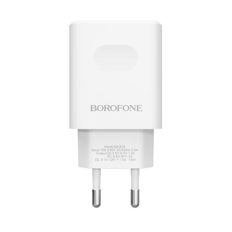 Мережевий зарядний пристрій Borofone BA32A, 1USB, 3A, QC, білий, кабель USB to Type-C Мережевий зарядний пристрій Borofone BA32A, 1USB, 3A, QC, білий, кабель USB to Type-C